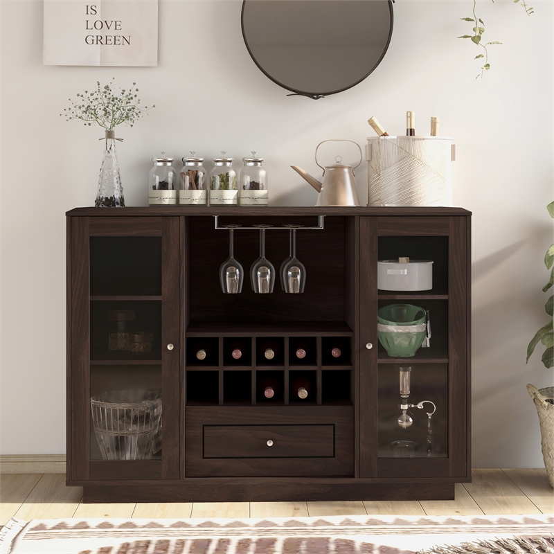 Furniture of America Bormie Contemporary Wood Multi-Storage Buffet in Espresso