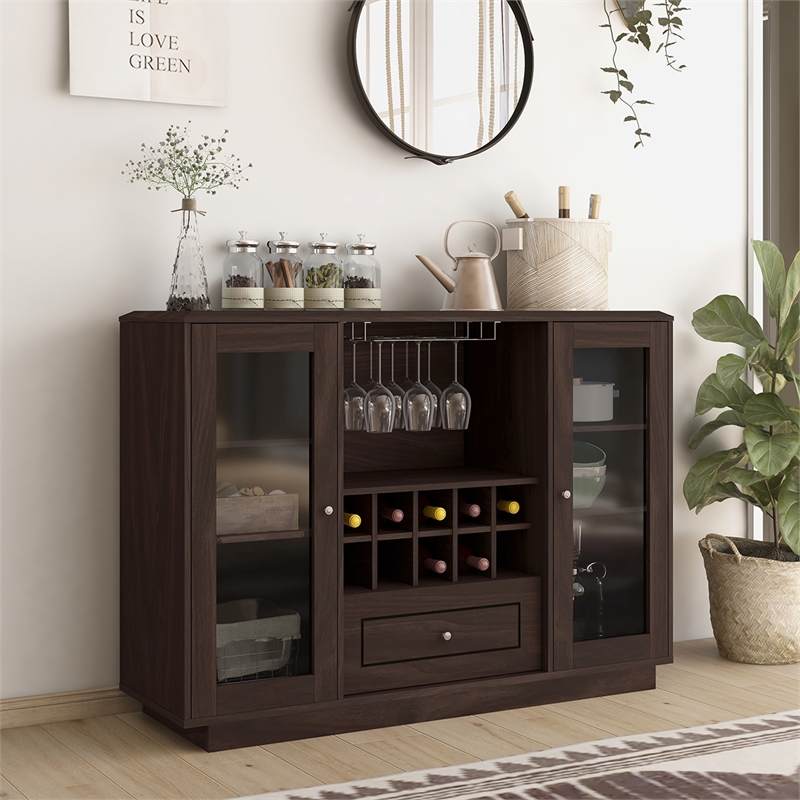 Furniture of America Bormie Contemporary Wood Multi-Storage Buffet in Espresso