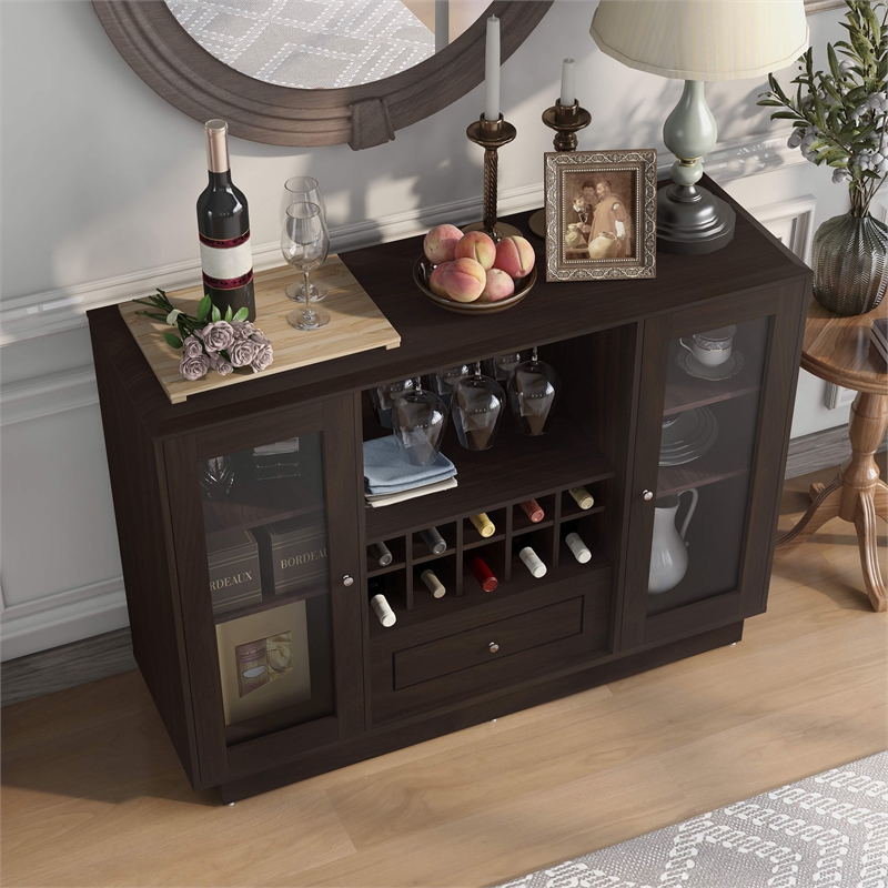 Furniture of America Bormie Contemporary Wood Multi-Storage Buffet in Espresso