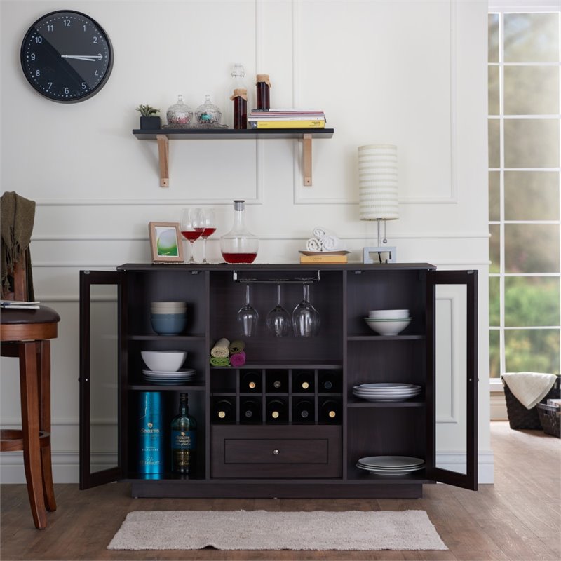 Furniture of America Bormie Contemporary Wood Multi-Storage Buffet in Espresso