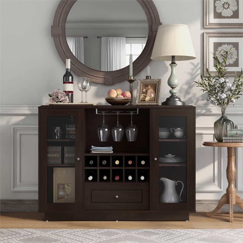 Furniture of America Bormie Contemporary Wood Multi-Storage Buffet in Espresso