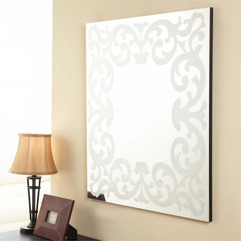Furniture of America Queens Contemporary Wood Frame Wall Mirror in Silver
