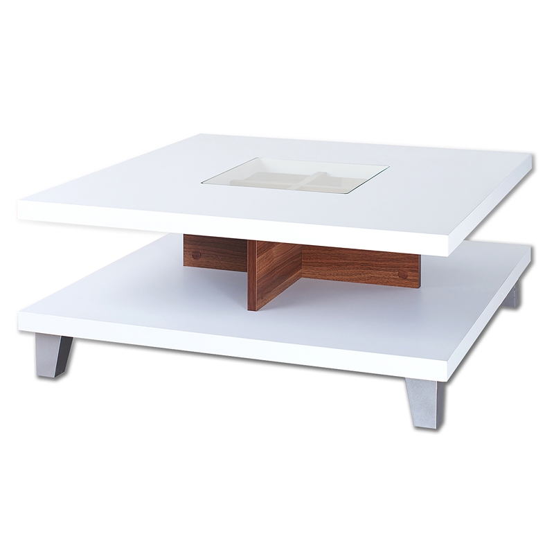 Furniture of America Calloway Wood Square Coffee Table with Storage in Walnut