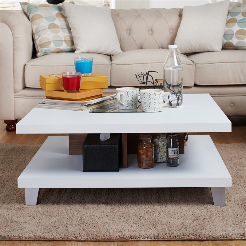 Furniture of America Calloway Wood Square Coffee Table with Storage in Walnut