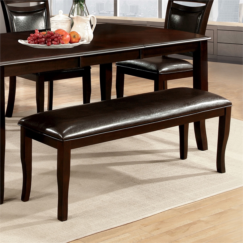 Furniture of America Arriane Faux Leather Kitchen Bench in Espresso