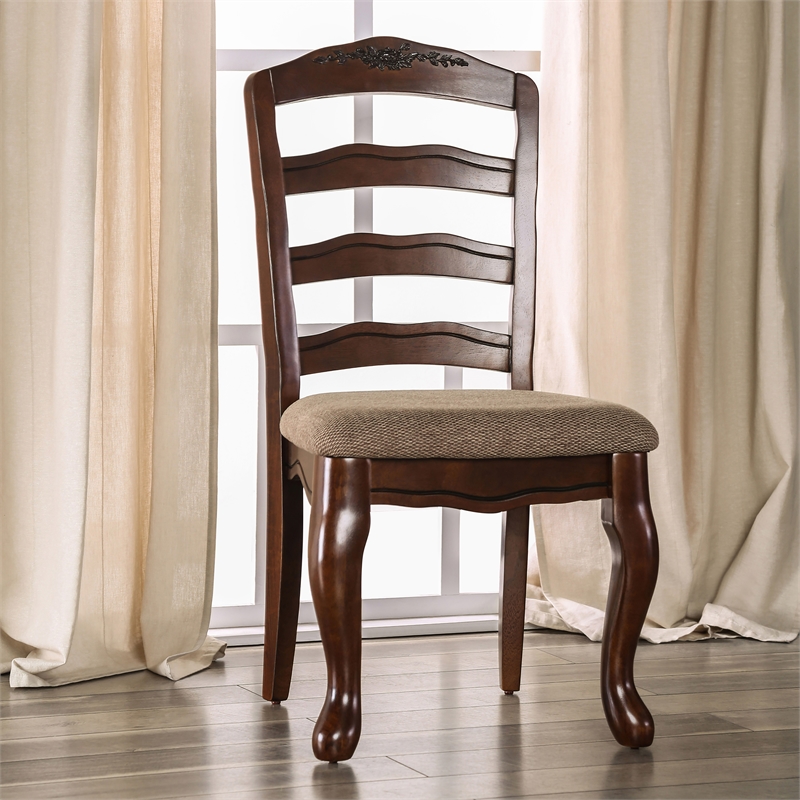 Furniture of America Pienne Wood Padded Dining Chair in Dark Walnut (Set of 2)