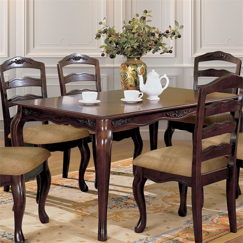 Furniture of America Pienne Wood Carved Dining Table in Dark Walnut