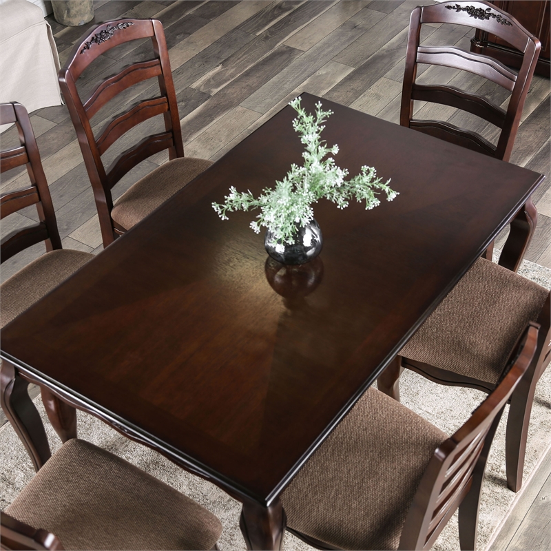 Furniture of America Pienne Wood Carved Dining Table in Dark Walnut