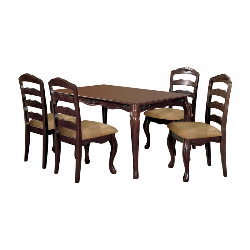 Furniture of America Pienne Transitional 5-Piece Wood Dining Set in Dark Walnut