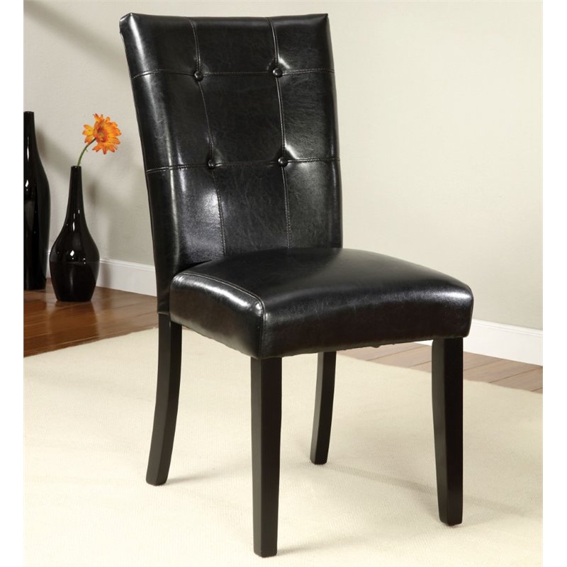 Furniture of America Kesler Faux Leather Tufted Dining Chair in Black