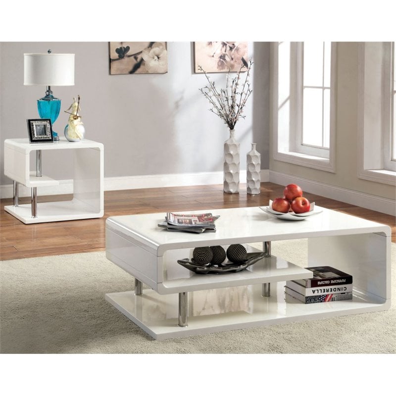 Furniture of America Lazer Contemporary Wood 2-Piece Coffee Table Set in White