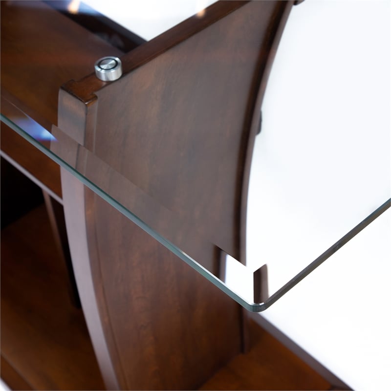 Furniture of America Lantler Contemporary Glass Top Console Table in Dark Cherry