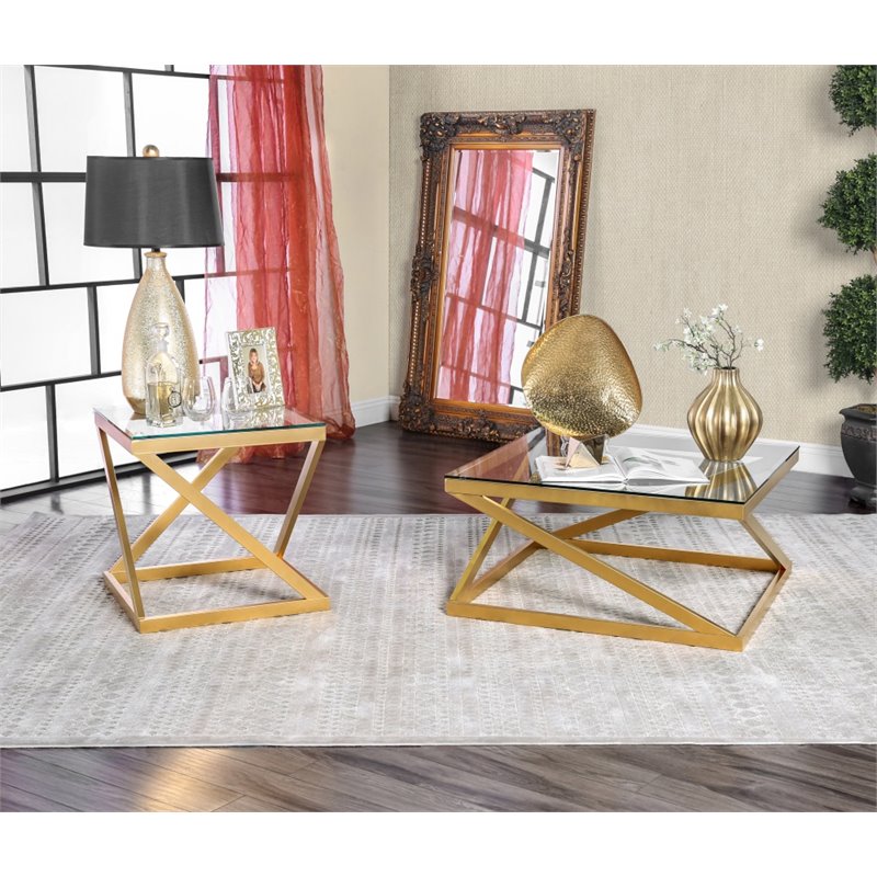 Furniture Of America Emondee 2 Piece Coffee Table Set In Gold Idf Furniture Of America Emondee 2 Piece Coffee Table Set In Gold