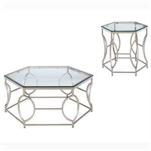 furniture of america annette metal 2-piece coffee table set in chrome