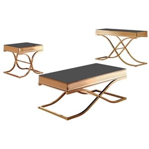 furniture of america xander metal 3-piece coffee table set in brass