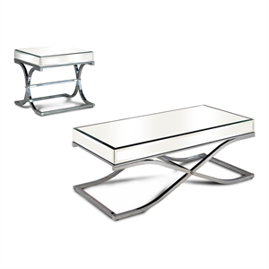 furniture of america xander metal 2-piece coffee table set in chrome