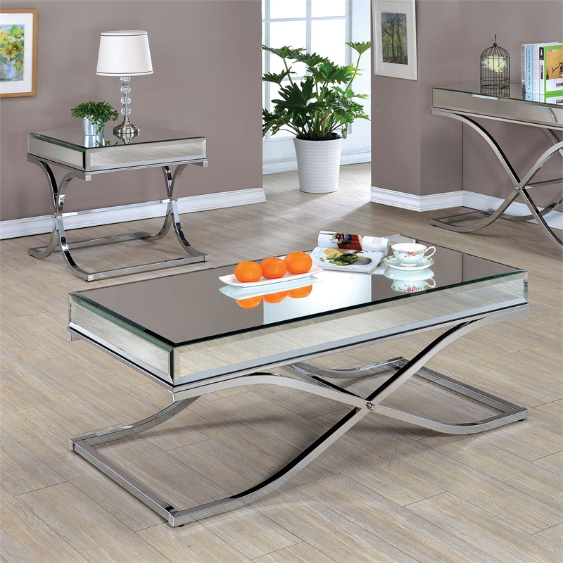 Furniture of America Xander Metal 2-Piece Coffee Table Set in Chrome