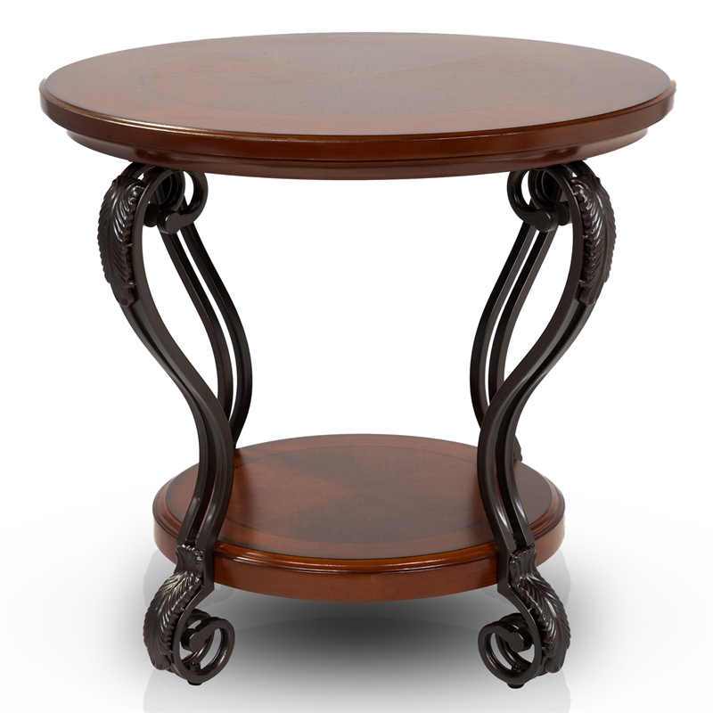 Furniture of America Azea Solid Wood 2-Piece Coffee Table Set in Brown Cherry