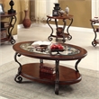 Furniture of America Azea Solid Wood 2-Piece Coffee Table Set in Brown Cherry