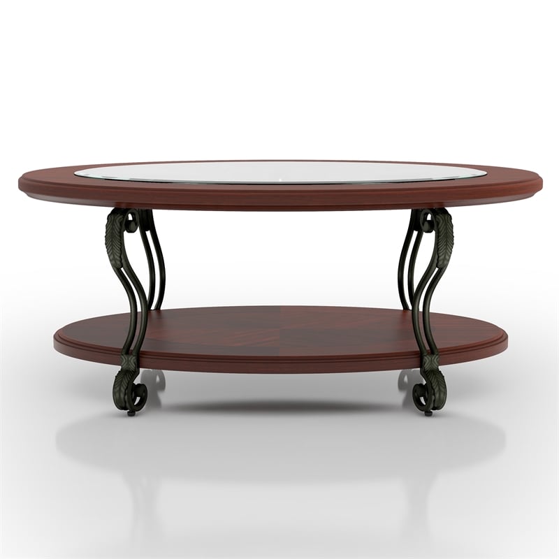 Furniture of America Azea Solid Wood 2-Piece Coffee Table Set in Brown Cherry