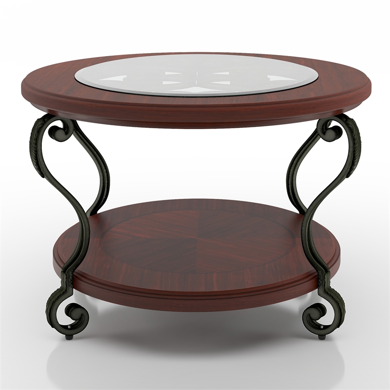 Furniture of America Azea Solid Wood 2-Piece Coffee Table Set in Brown Cherry