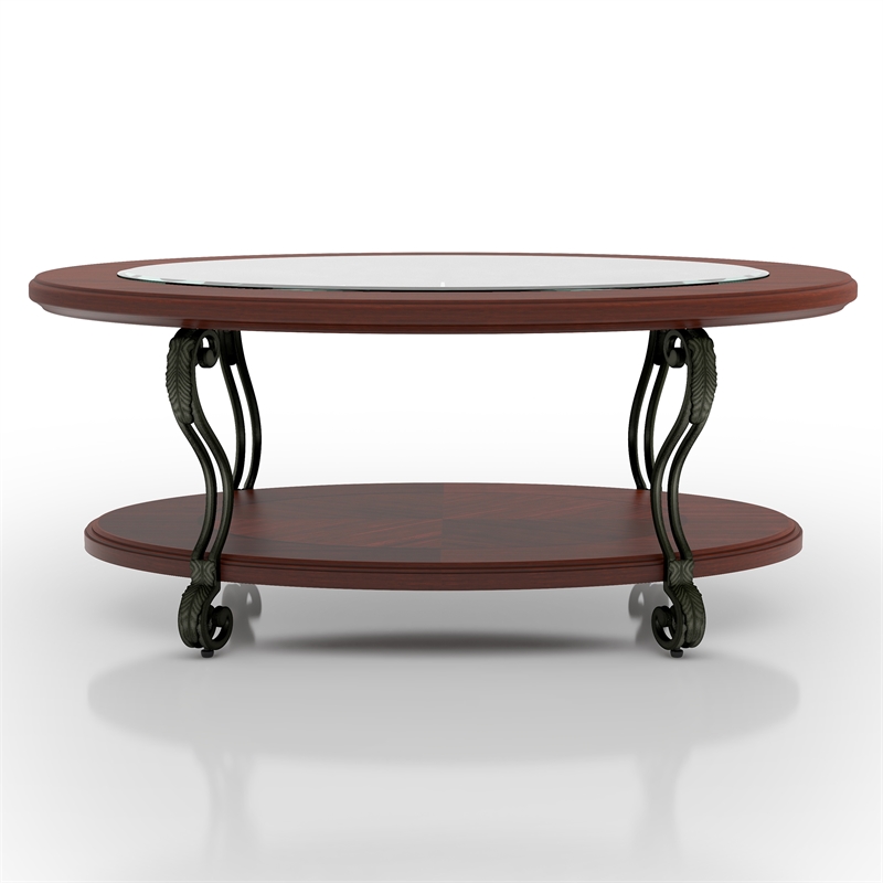 Furniture of America Azea Solid Wood 3-Piece Coffee Table Set in Brown Cherry