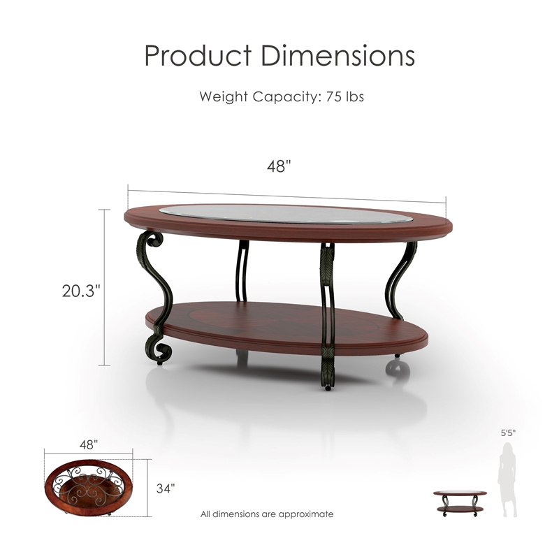 Furniture of America Azea Solid Wood 3-Piece Coffee Table Set in Brown Cherry