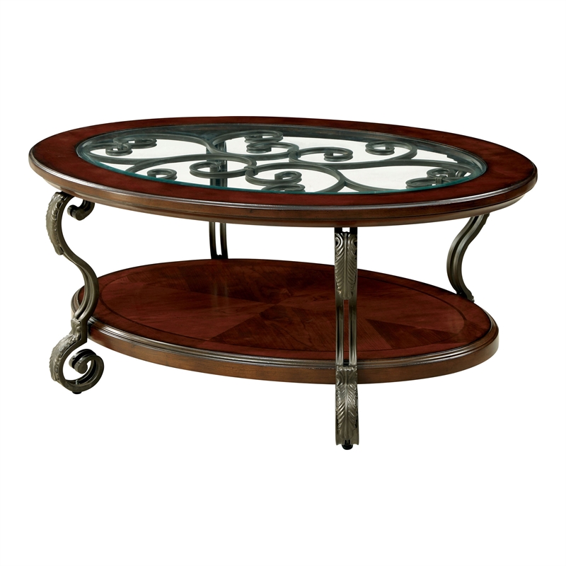 Furniture of America Azea Solid Wood 3-Piece Coffee Table Set in Brown Cherry