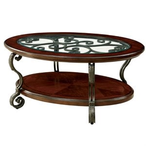 Furniture of America Azea Traditional Wood 1-Shelf Coffee Table in Brown Cherry
