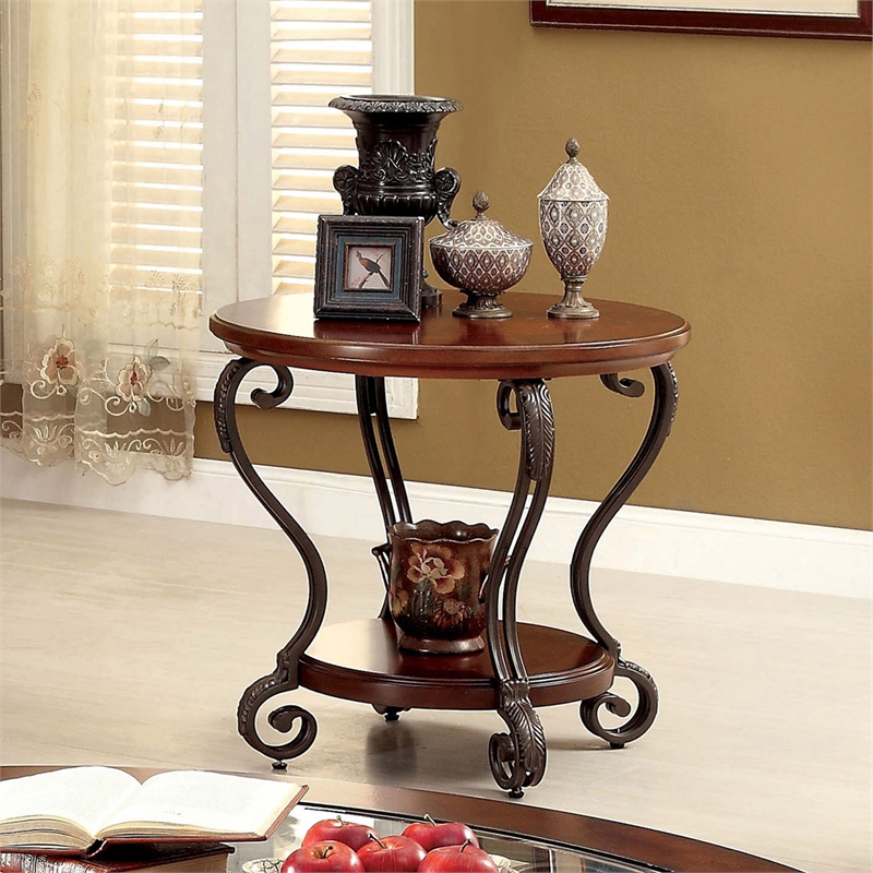 Furniture of America Azea Traditional Wood 1-Shelf End Table in Brown Cherry