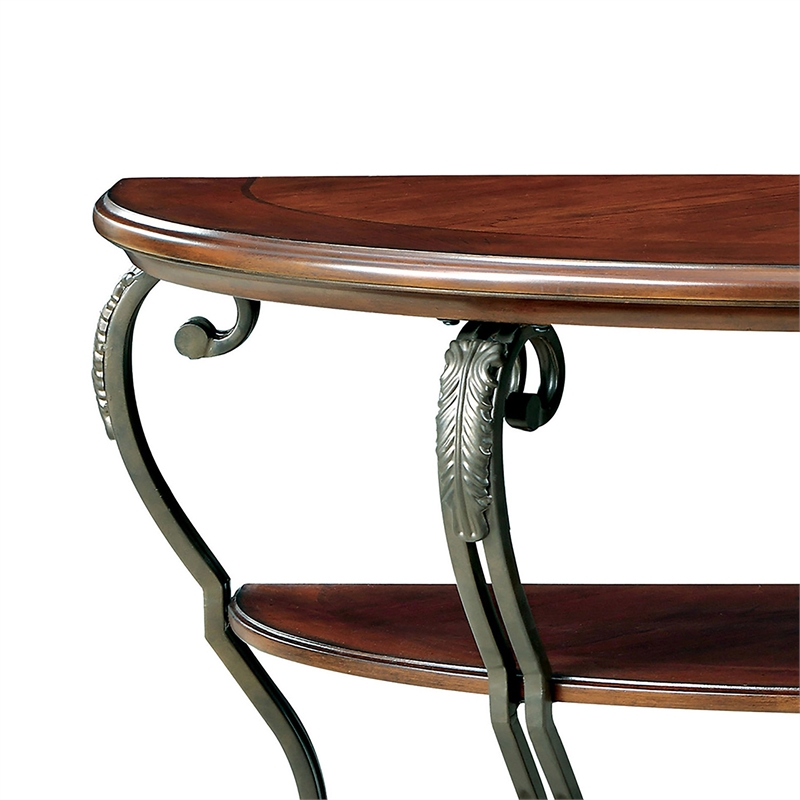 Furniture of America Azea Traditional Wood 2-Shelf Console Table Brown Cherry