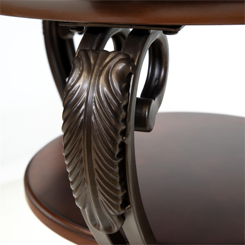 Furniture of America Azea Traditional Wood 2-Shelf Side Table Brown Cherry