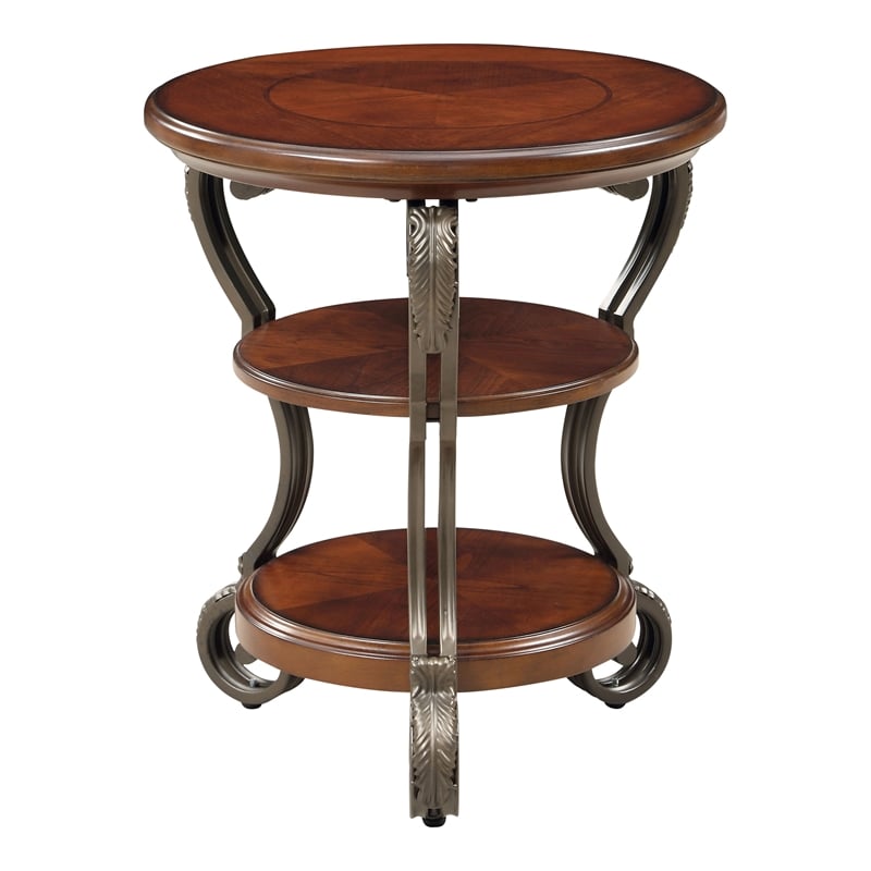 Furniture of America Azea Traditional Wood 2-Shelf Side Table Brown Cherry