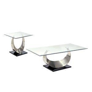 furniture of america suse contemporary metal 2-piece coffee table set in silver