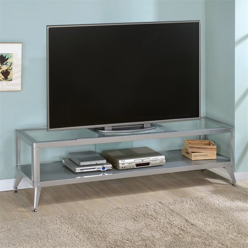Furniture of America Elton Modern Metal 72" TV Stand in Silver