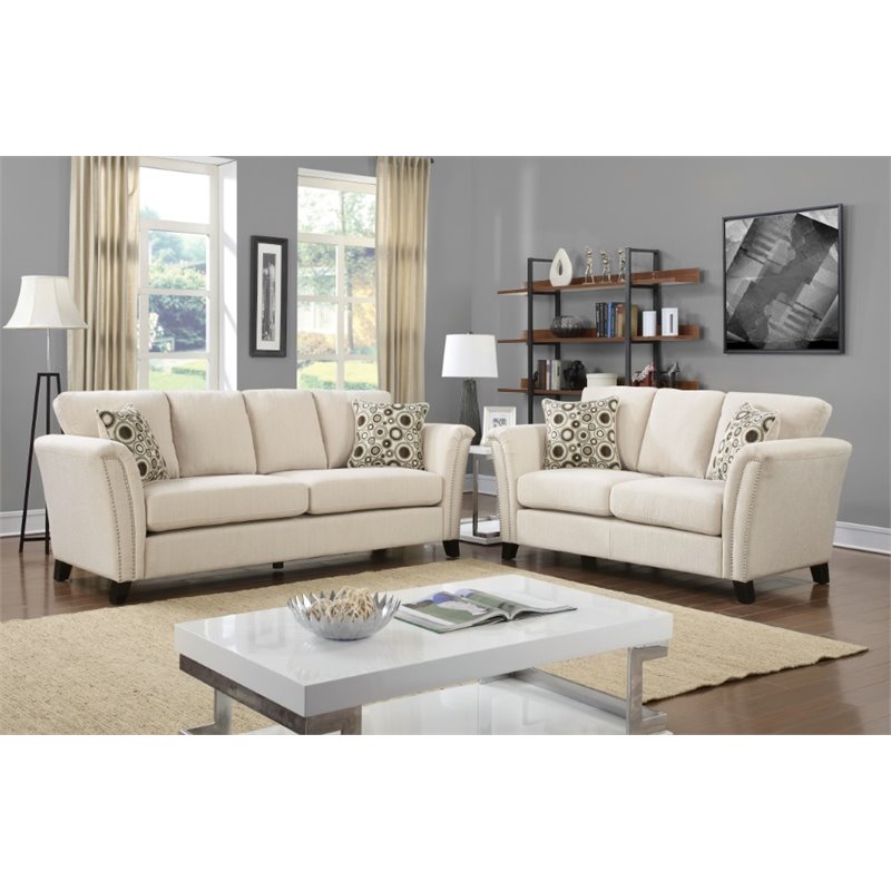 Furniture of America Balkin Fabric 2-piece Sofa Set in Ivory | Cymax ...
