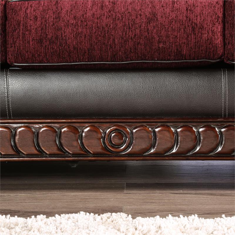 Furniture of America Lozano Faux Leather Upholstered Sofa in Red Burgundy