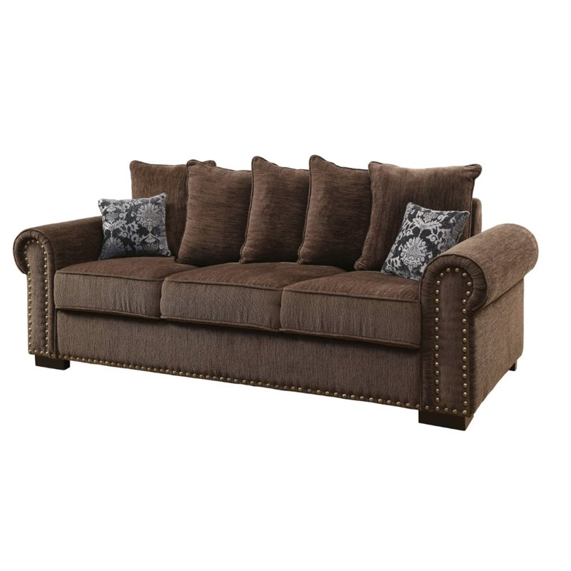Furniture Of America Roxana 2 Piece Chenille Fabric Sofa Set In Furniture Of America Roxana 2 Piece Chenille Fabric Sofa Set In Brown