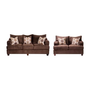 Furniture of America Tremble Transitional Fabric 2-Piece Sofa Set in Chocolate