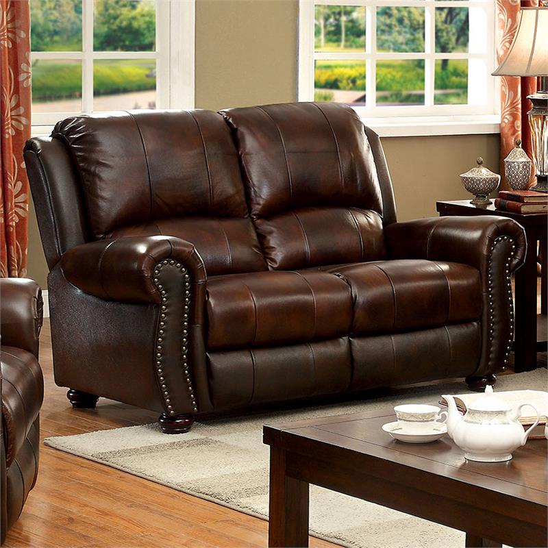 Furniture of America Garry 2-piece Top Grain Leather Match Sofa Set in