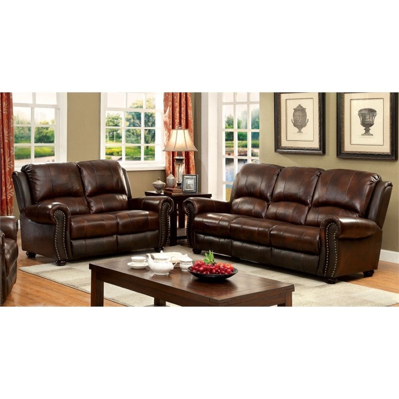 Furniture of America Garry 2piece Top Grain Leather Match