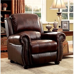 furniture of america garry transitional top grain leather upholstered sofa set in brown