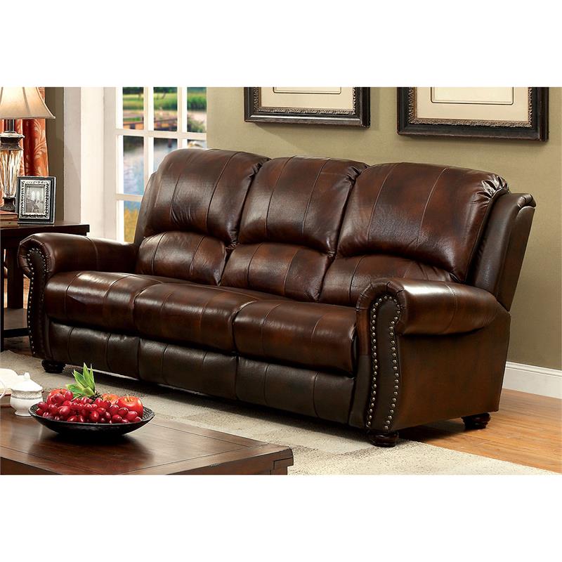 Furniture of America Garry 3piece Top Grain Leather Match Sofa Set in