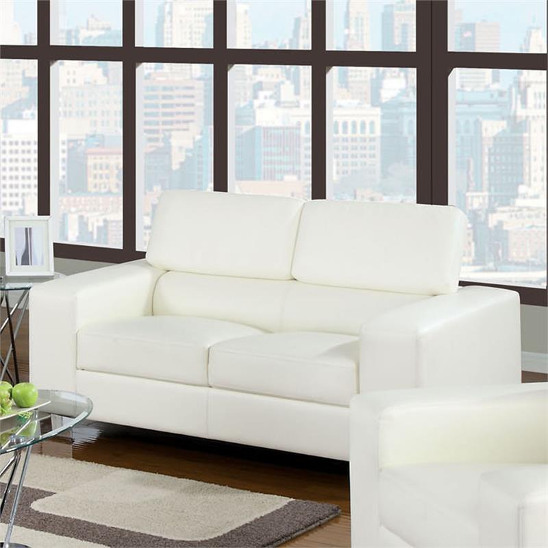 Furniture of America Salter Contemporary Faux Leather 2-Piece Sofa Set in White