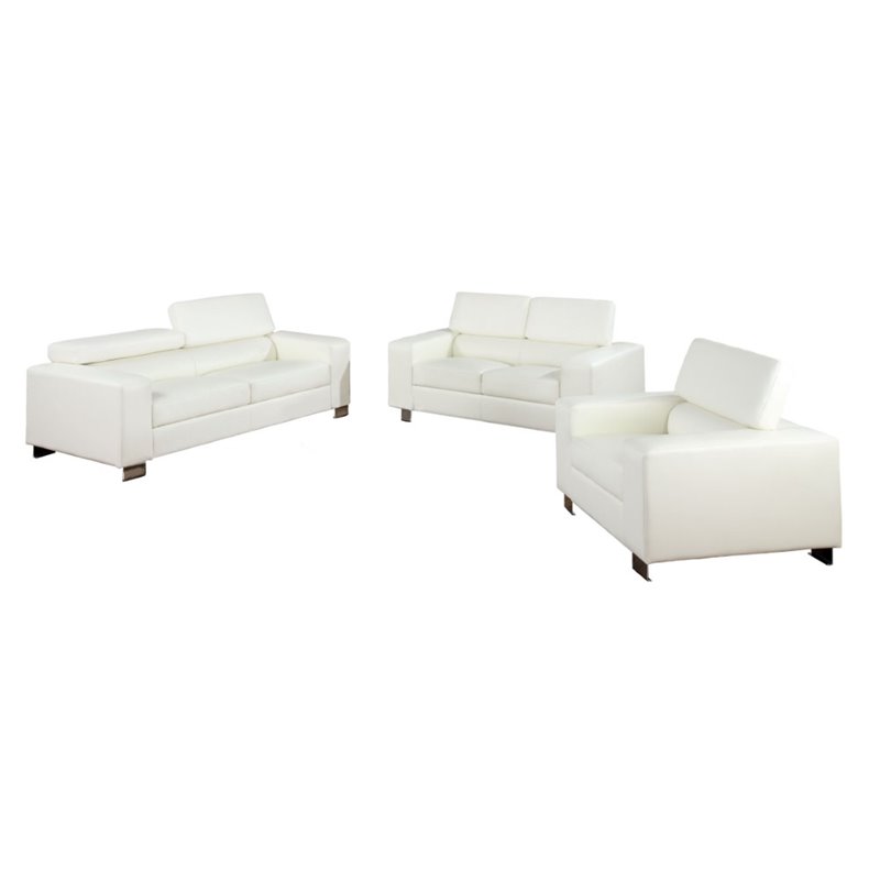Piece Sofa Set In White, White Faux Leather Sofa Sets