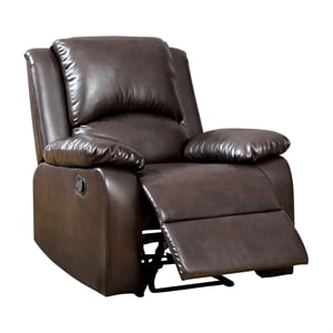 furniture of america bantell faux leather upholstered recliner in rustic brown