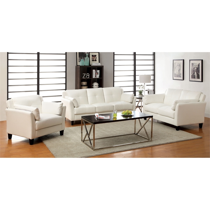Furniture of America Tonia Contemporary 2-Piece Faux Leather Sofa Set in White