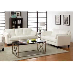 furniture of america tonia contemporary faux leather tufted sofa set in white