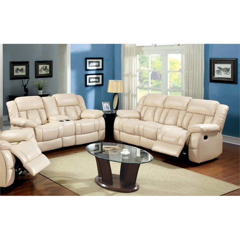 Furniture Of America Frey Faux Leather, Faux Leather Reclining Sofa And Loveseat Set