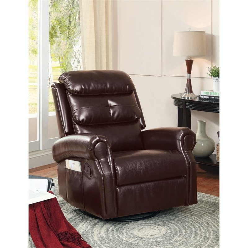 Furniture of America Roebuck Leather Recliner in Dark Brown